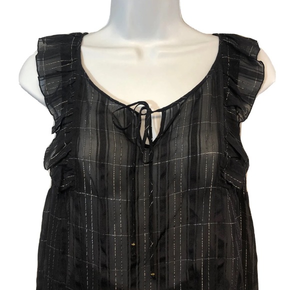 Women’s Juicy Couture Black Silver Sleeveless Ruffle Blouse - Picture 4 of 8